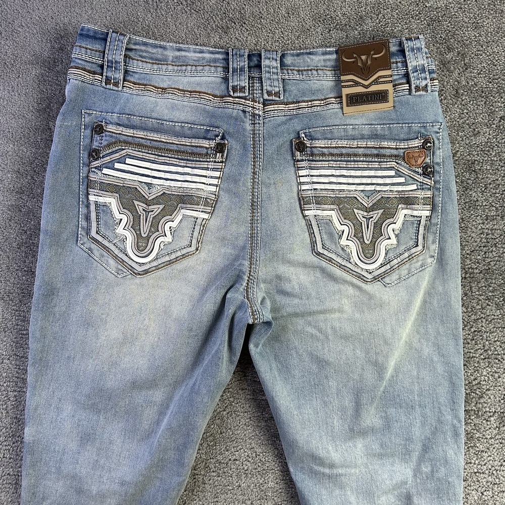 Platini Mens Bootcut Jeans Light Wash Embroidered Pockets 38x32 Western Denim